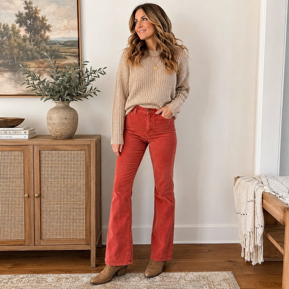 NYDJ Lift Tuck Bootcut Corduroy Pants Womens 6 Rust Coral Red Stretch 60232DT